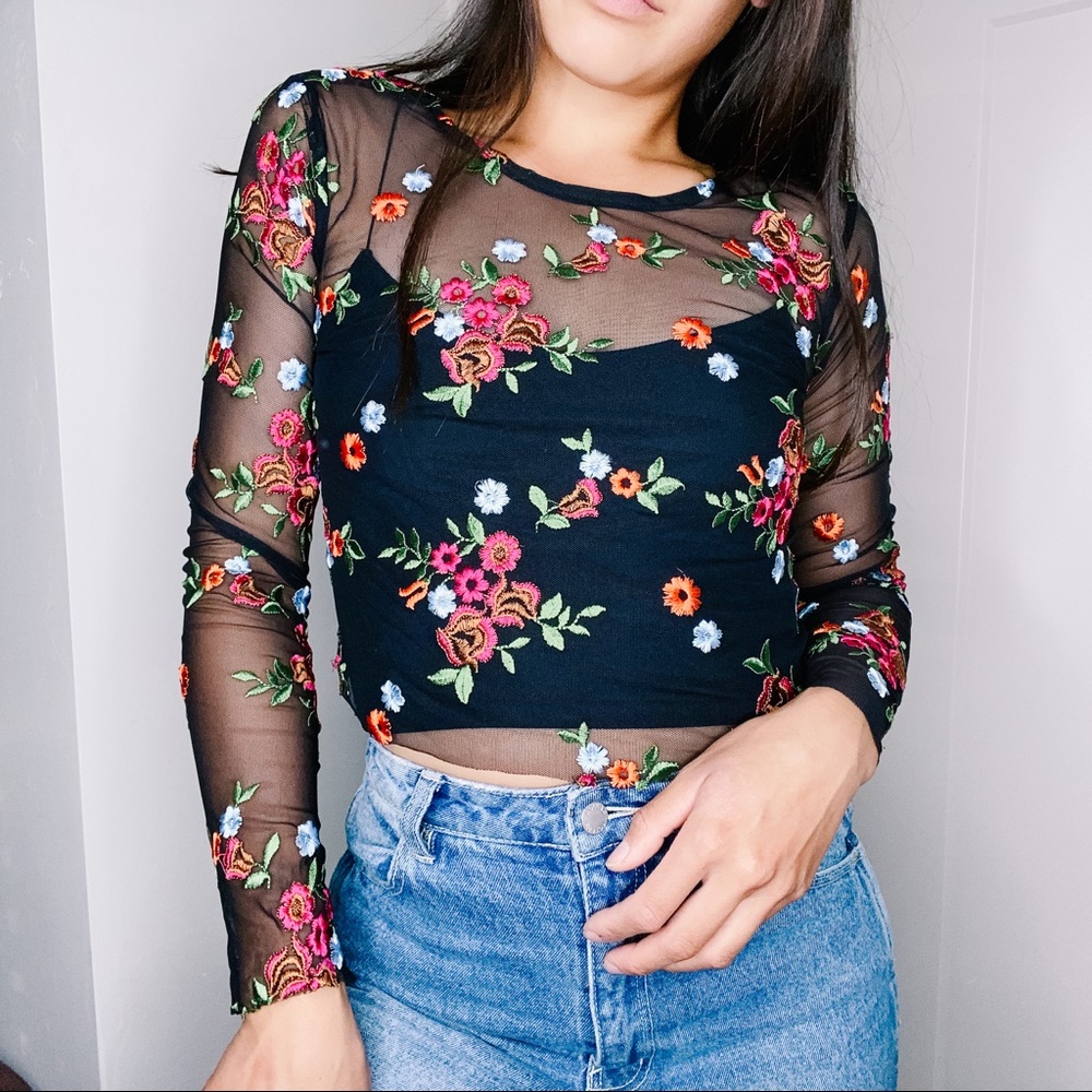 SOLD Urban Outfitters sheer mesh floral top